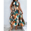 image:imageFloerns Womens Plus Size Boho Sleeveless Halter Neck Tie Back A Line Long DressGreen Geo