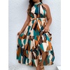 image:imageFloerns Womens Plus Size Boho Sleeveless Halter Neck Tie Back A Line Long DressGreen Geo