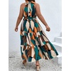 image:imageFloerns Womens Plus Size Boho Sleeveless Halter Neck Tie Back A Line Long DressGreen Geo