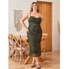 image:imageFloerns Womens Plus Size Vintage Graphic Mesh Cami Dress Draped Bodycon Long DressesGreen Vintage Floral