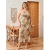 image:imageFloerns Womens Plus Size Vintage Graphic Mesh Cami Dress Draped Bodycon Long DressesKhaki Vintage Floral