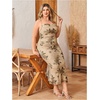 image:imageFloerns Womens Plus Size Vintage Graphic Mesh Cami Dress Draped Bodycon Long DressesKhaki Vintage Floral