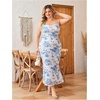 image:imageFloerns Womens Plus Size Vintage Graphic Mesh Cami Dress Draped Bodycon Long DressesRoyal Blue Flower