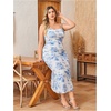 image:imageFloerns Womens Plus Size Vintage Graphic Mesh Cami Dress Draped Bodycon Long DressesRoyal Blue Flower
