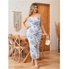 image:imageFloerns Womens Plus Size Vintage Graphic Mesh Cami Dress Draped Bodycon Long DressesRoyal Blue Flower