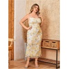 image:imageFloerns Womens Plus Size Vintage Graphic Mesh Cami Dress Draped Bodycon Long DressesYellow Floral