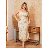 image:imageFloerns Womens Plus Size Vintage Graphic Mesh Cami Dress Draped Bodycon Long DressesYellow Floral