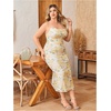 image:imageFloerns Womens Plus Size Vintage Graphic Mesh Cami Dress Draped Bodycon Long DressesYellow Floral