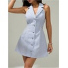image:imageFloerns Womens Stripe Halter Mini Dress Button Front Sleeveless Backless Lapel Neck A Line DressesBlue and White
