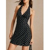 image:imageFloerns Womens Summer Sleeveless Halter Backless Tie Back Polka Dots Bodycon Mini Sun DressBlack
