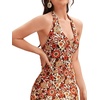 image:imageFloerns Womens Summer Sleeveless Halter Backless Tie Back Polka Dots Bodycon Mini Sun DressBrown Multi