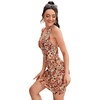 image:imageFloerns Womens Summer Sleeveless Halter Backless Tie Back Polka Dots Bodycon Mini Sun DressBrown Multi