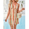 image:imageFloerns Womens Summer Sleeveless Halter Backless Tie Back Polka Dots Bodycon Mini Sun DressRed Multi