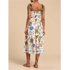 image:imageFloerns Womens Summer Tie Shoulder Midi Dress Tropical Smocked Ruffle Vacation DressesWhite