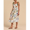 image:imageFloerns Womens Summer Tie Shoulder Midi Dress Tropical Smocked Ruffle Vacation DressesWhite
