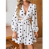 image:imageFloerns Womens Tropical Bishop Sleeve Mini Dress Cut Out Tie Back V Neck Beach A Line DressesWhite Polka Dots