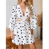 image:imageFloerns Womens Tropical Bishop Sleeve Mini Dress Cut Out Tie Back V Neck Beach A Line DressesWhite Polka Dots