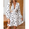 image:imageFloerns Womens Tropical Bishop Sleeve Mini Dress Cut Out Tie Back V Neck Beach A Line DressesWhite Polka Dots