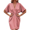 image:imageFloerns Womens Deep V Neck Wrap Short Dress Summer Short Sleeve Casual Beach Vacation DressesDusty Pink