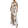 image:imageFloerns Womens Floral Short Puff Sleeve Milkmaid Dress Boho A Line Long DressesKhaki