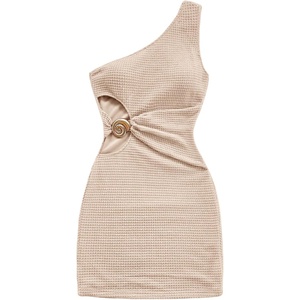 image:imageFloerns Womens Cut Out One Shoulder Mini Dress Textured Beach Bodycon DressesApricot