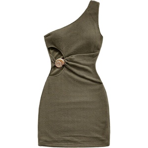 image:imageFloerns Womens Cut Out One Shoulder Mini Dress Textured Beach Bodycon DressesArmy Green