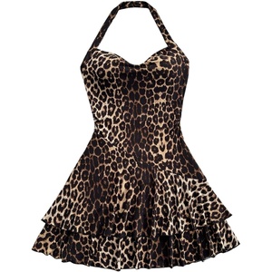 image:imageFloerns Womens Cute Summer Halter Neck Floral Leopard Print Short SundressBrown Multi