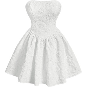 image:imageFloerns Womens Elegant Strapless Jacquard Flare Hem Mini Tube DressA White