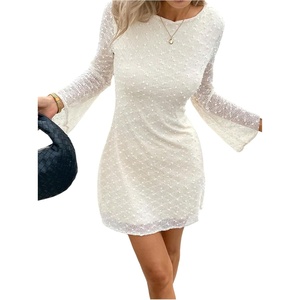 image:imageFloerns Womens Mesh Long Sleeve Mini Dress Crew Neck Graduation Party Bodycon DressBeige