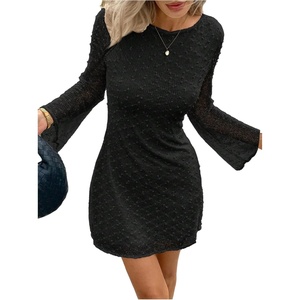 image:imageFloerns Womens Mesh Long Sleeve Mini Dress Crew Neck Graduation Party Bodycon DressBlack