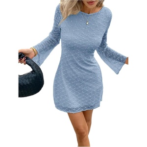 image:imageFloerns Womens Mesh Long Sleeve Mini Dress Crew Neck Graduation Party Bodycon DressBlue