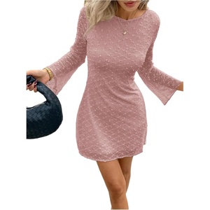 image:imageFloerns Womens Mesh Long Sleeve Mini Dress Crew Neck Graduation Party Bodycon DressDusty Pink