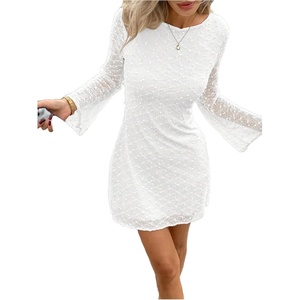 image:imageFloerns Womens Mesh Long Sleeve Mini Dress Crew Neck Graduation Party Bodycon DressWhite