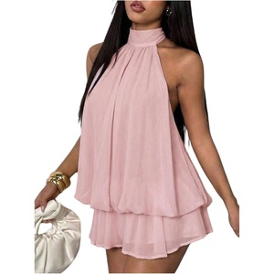 image:imageFloerns Womens Mesh Open Back Halter Dress Sleeveless Ruffle Going Out Mini DressesPink