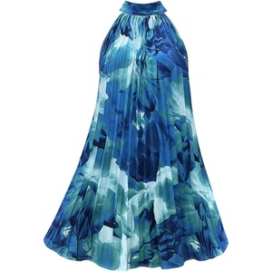 image:imageFloerns Womens Paisley Print Pleated Halter Dress Sleeveless A Line Short DressesBlue Tiedye