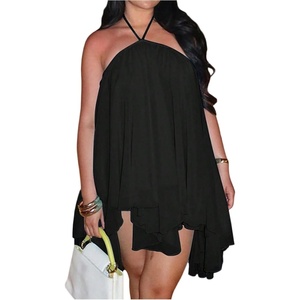 image:imageFloerns Womens Plus Size Backless Mini Dress Halter Neck Asymmetrical Date Night Party DressBlack
