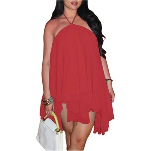 image:imageFloerns Womens Plus Size Backless Mini Dress Halter Neck Asymmetrical Date Night Party DressRed