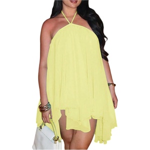 image:imageFloerns Womens Plus Size Backless Mini Dress Halter Neck Asymmetrical Date Night Party DressYellow