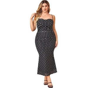 image:imageFloerns Womens Plus Size Vintage Graphic Mesh Cami Dress Draped Bodycon Long DressesBlack Polka Dots