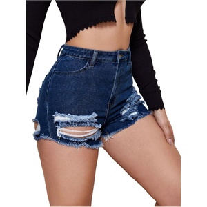 image:imageFloerns Womens Raw Hem Y2k Denim Shorts High Waist Straight Leg Ripped Mini ShortsDark Wash