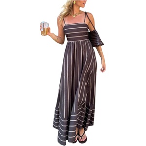 image:imageFloerns Womens Striped Summer Maxi Dress Spaghetti Strap Smocked Flowy Vacation SundressesBrown