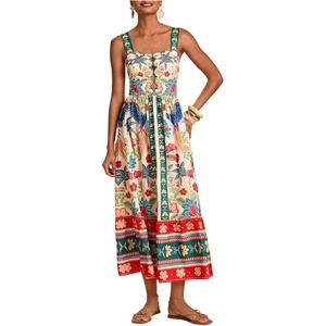 image:imageFloerns Womens Summer Floral Long Dress Smocked Flowy Beach Vacation Boho DressesApricot