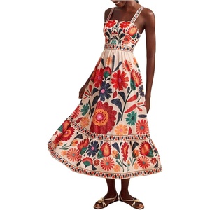 image:imageFloerns Womens Summer Floral Long Dress Smocked Flowy Beach Vacation Boho DressesBeige
