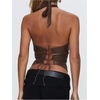 image:imageFloerns Womens Y2k Leather Halter Tops Sleeveless Western Lace Up Going Out CamisoleBrown