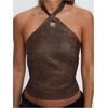 image:imageFloerns Womens Y2k Leather Halter Tops Sleeveless Western Lace Up Going Out CamisoleBrown