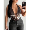 image:imageFloerns Womens Cow Print Halter Tops Faux Leather Lace Up Western Cowgirl Tank TopCoffee Brown