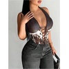 image:imageFloerns Womens Cow Print Halter Tops Faux Leather Lace Up Western Cowgirl Tank TopCoffee Brown
