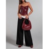 image:imageFloerns Womens Rave Vintage Leather Corset Top Lace Trim Strapless Date Night Party Tube TopsBurgundy
