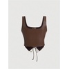 image:imageFloerns Women Plus Size PU Leather Summer Western Cowgirl Tank Top Lace Up Scoop Neck Corset Concert Going Out Crop TopsBrown
