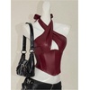 image:imageFloerns Womens Going Out Leather Halter Tops Sleeveless Criss Cross Date Night Corset Crop TopBurgundy